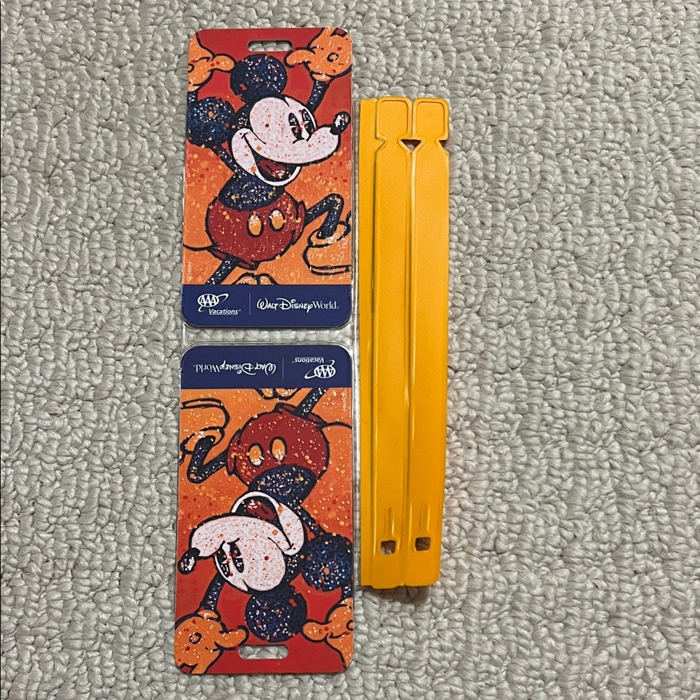 Disney Mickey Mouse Orange and Blue Luggage Tags - Set of 2 tags.